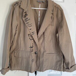 Chico's Women's Size 3/XL Khaki Jacket EUC Artistic Details, Buttons, Pockets